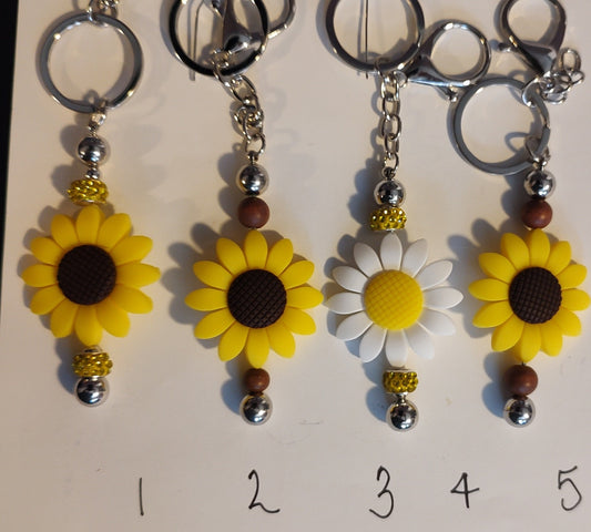Beaded sunflower keychain